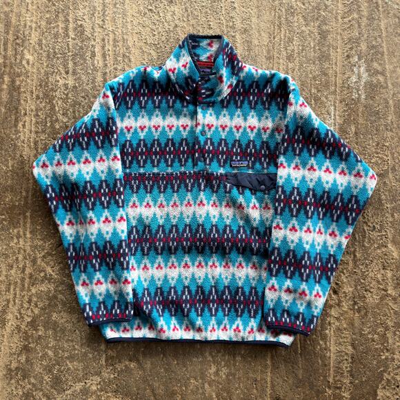 Patagonia FA16 Synchilla Forest Carpet Deep Blue Pattern Pile Fleece JACKET MED